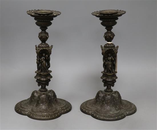 A pair of 19th century French bronze candlesticks height 24cm